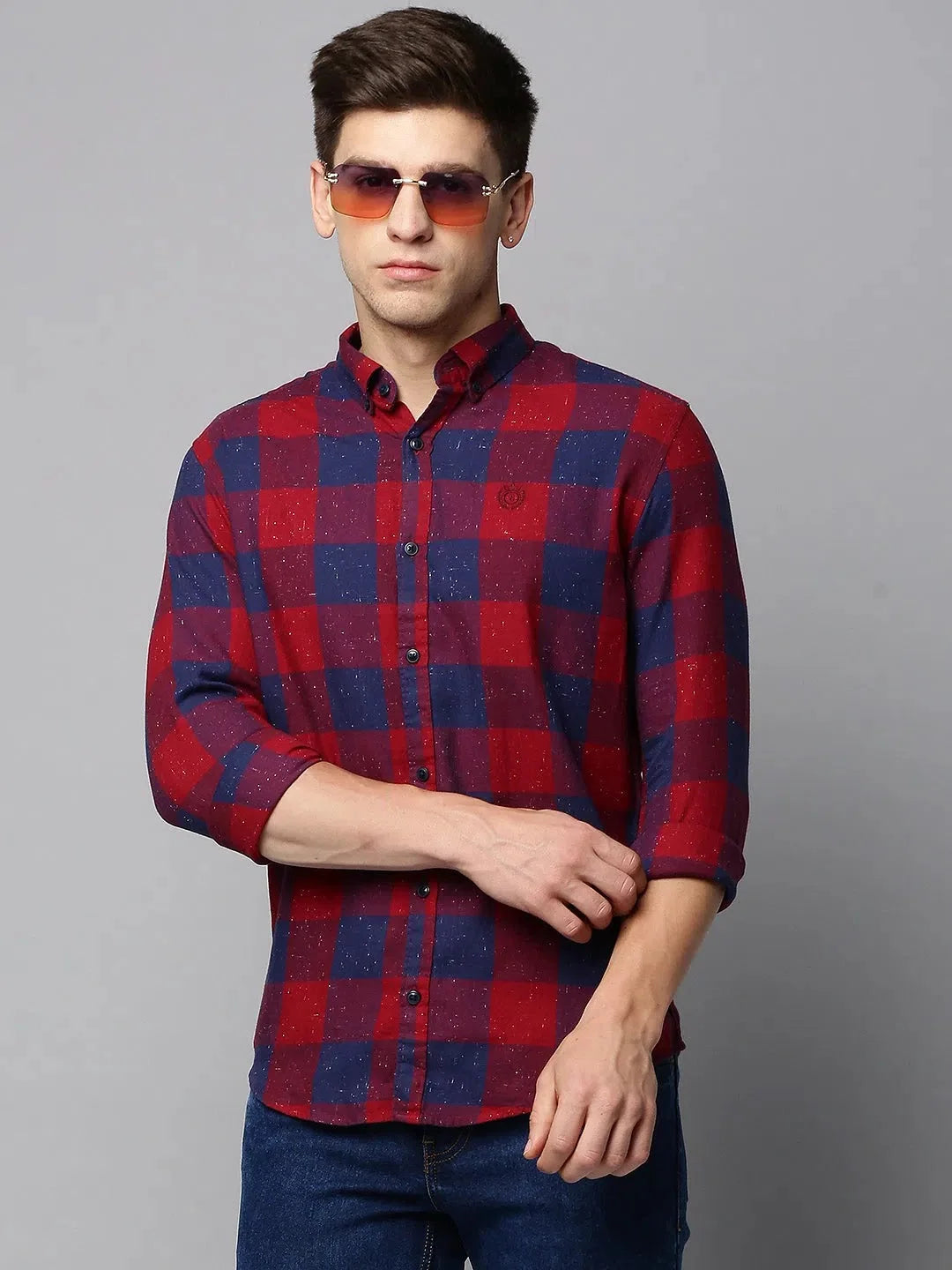 Men's Maroon Checked Cotton Shirt - Casual & Stylish
