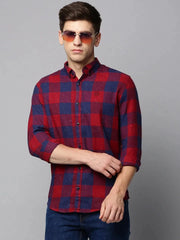 Men Maroon Checked Casual Shirt-AVACHECKS-5040-Maroon