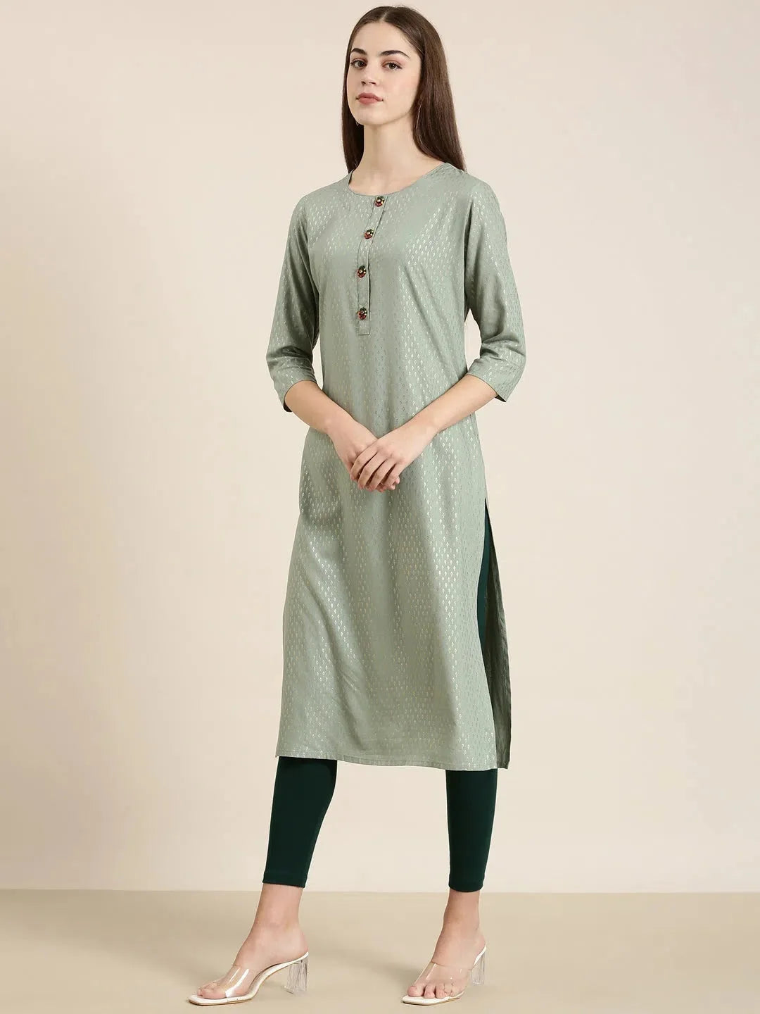 Sea Green Floral Cotton Kurta - Women's Indian Kurti Collection