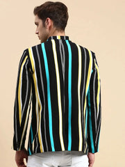 Men Black Striped Party Blazer-SOBLZ-79-5-Black