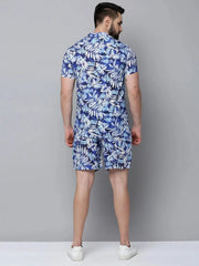 Men Blue Printed Casual Co-Ord Set-AM-78-4-Blue