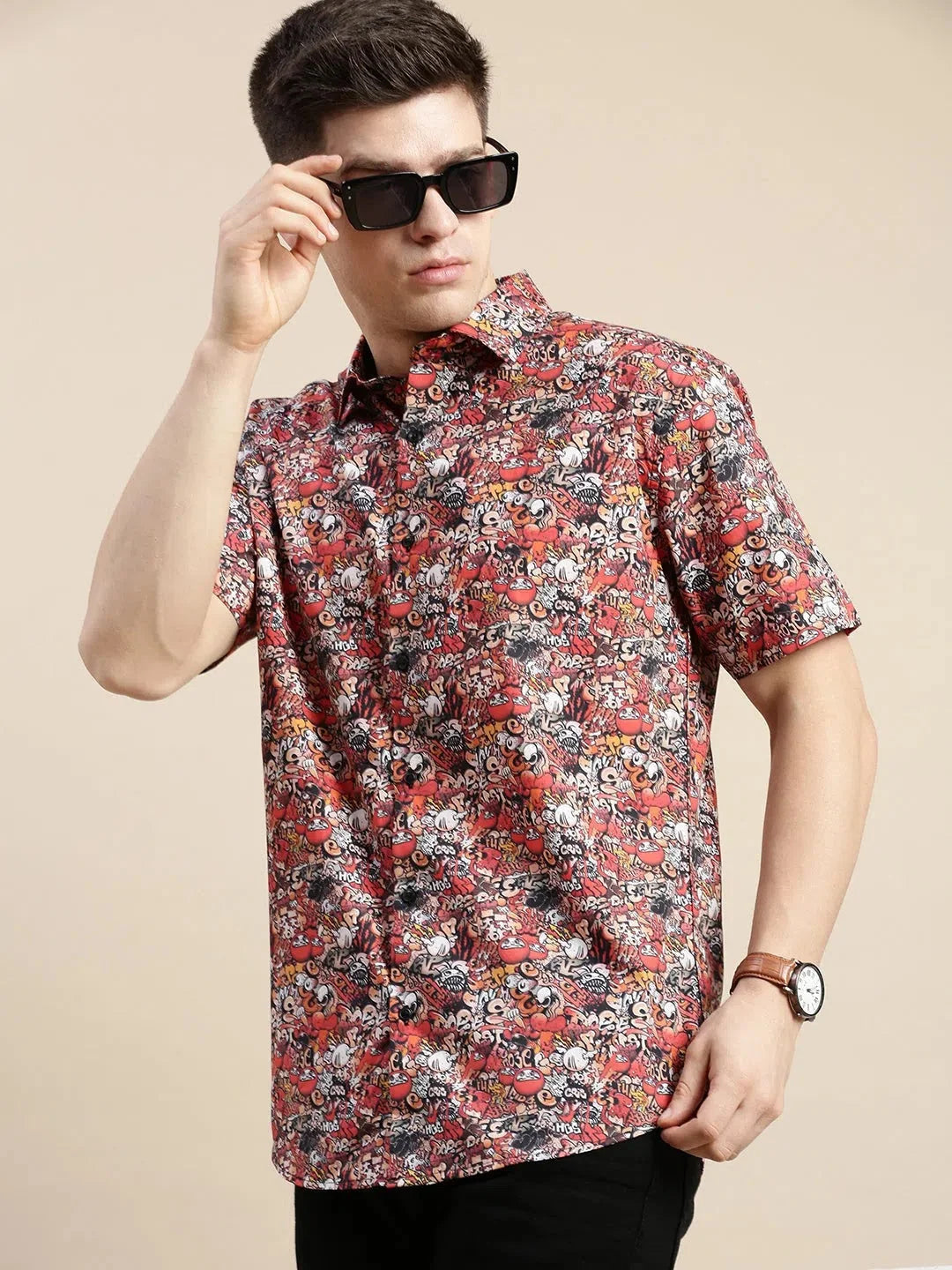 Multi Graphics Shirt | PolySatin Printed Mens Shirt - DesiQlo