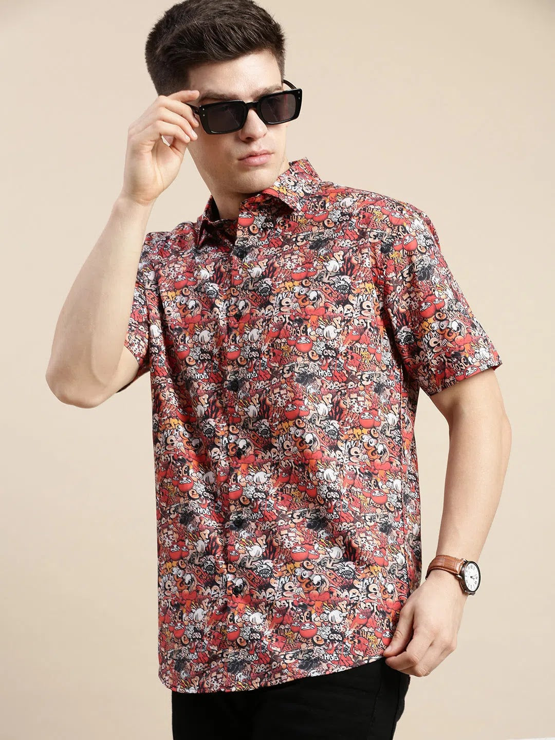 Multi Graphics Shirt | PolySatin Printed Mens Shirt - DesiQlo