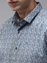 Men Blue Printed Casual Shirt-OMANPRINT-1583-Navyblue