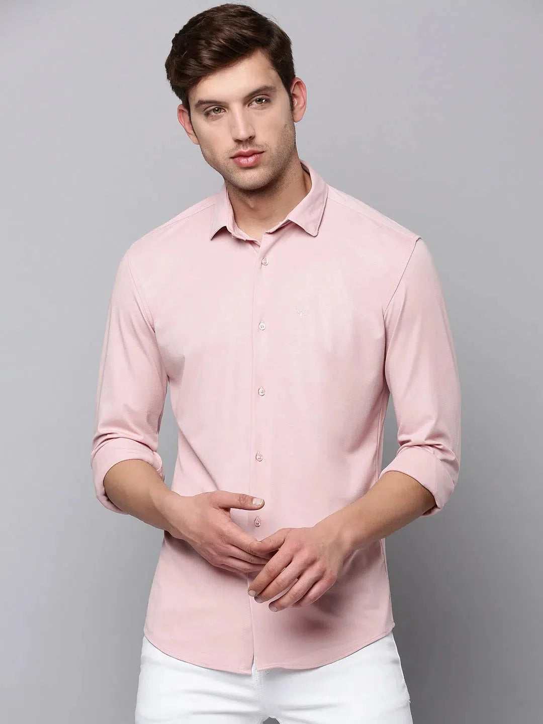 Men's Pink Cotton Shirt - Solid Casual Fit | DesiQlo