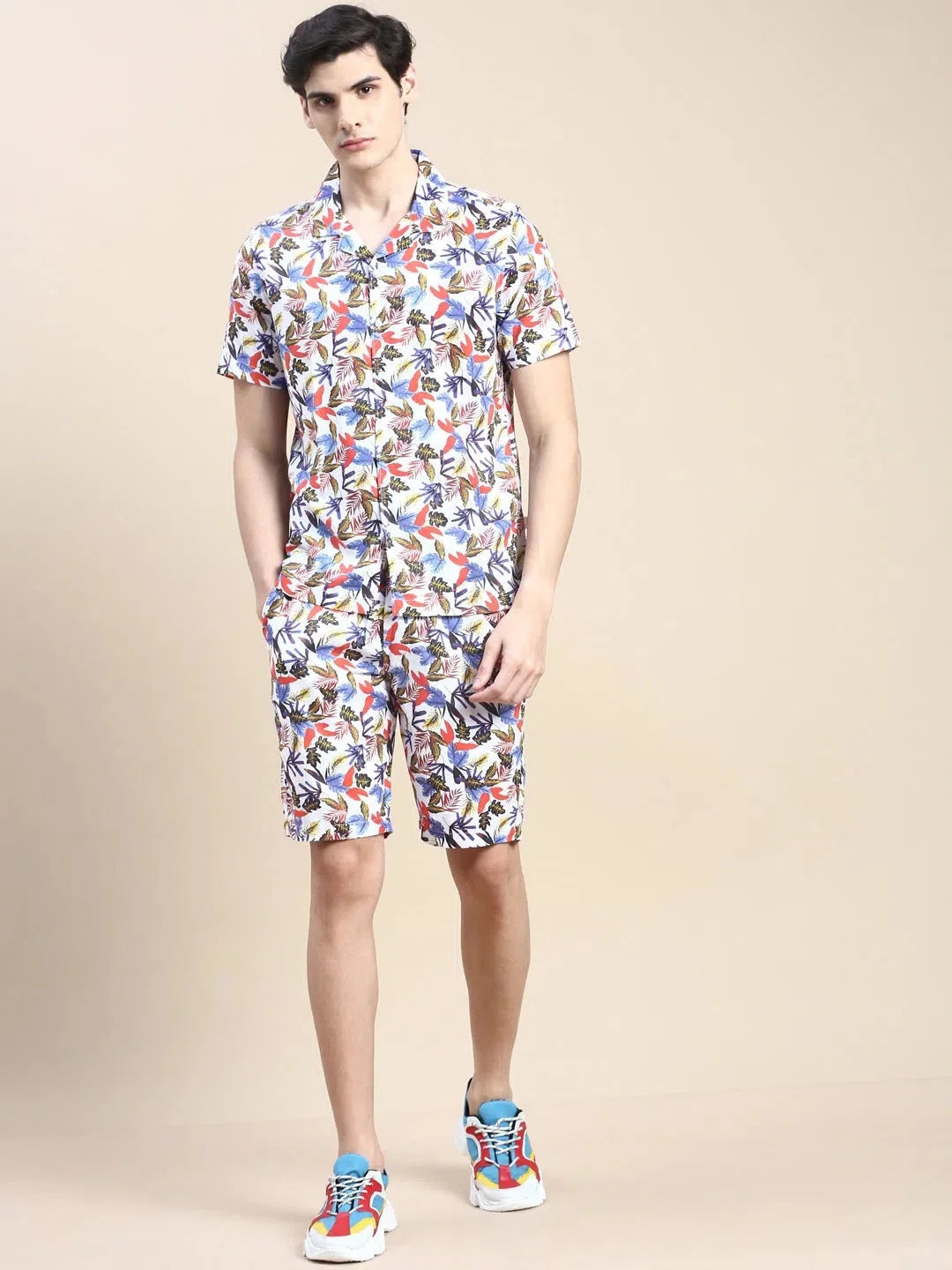 White Printed Casual Co ord Set for Men | Two Piece Sets