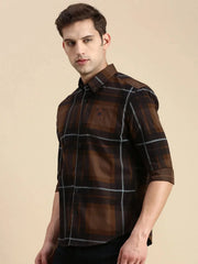 Men Brown Checked Casual Shirt-ZEECHECKS-5237-Coffeebrown