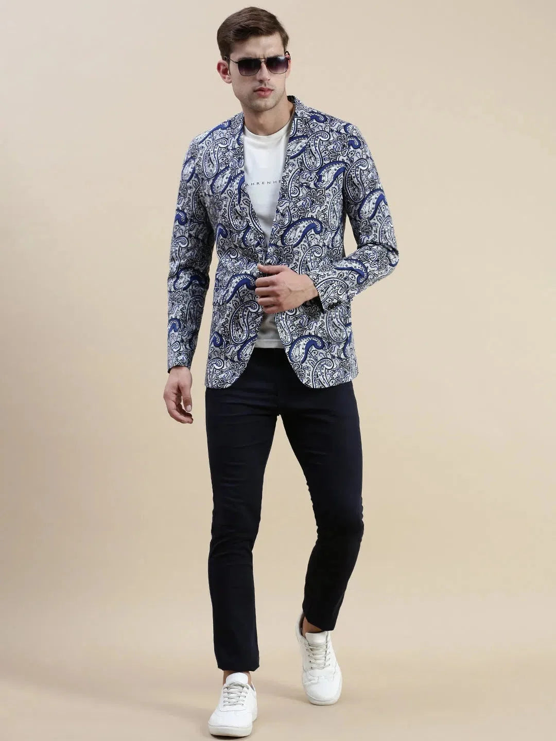 Blue Printed Men's Blazer | Stylish Men's Ethnic Wear