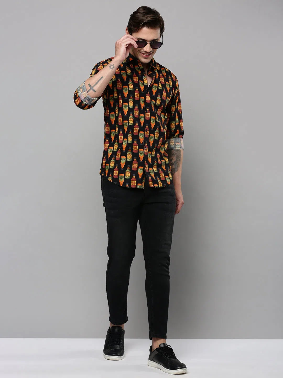 Men's Black Printed Cotton Shirt - Stylish & Unique