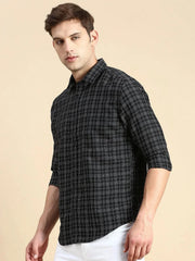 Men Black Checked Casual Shirt-BLAZOCHECKS-4653-Black