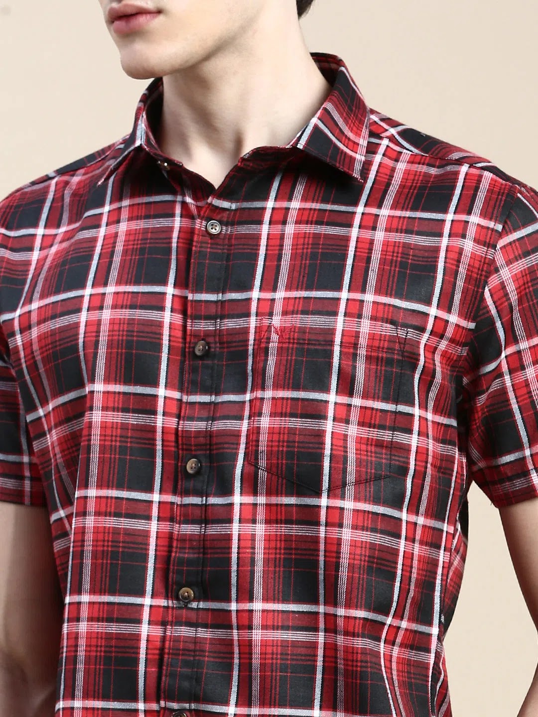 Red Checked Mens Shirt | DesiQlo Cotton Casual Shirts