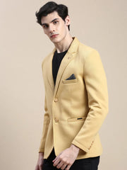 Men Yellow Solid Casual Blazers-AR-38-Mustard