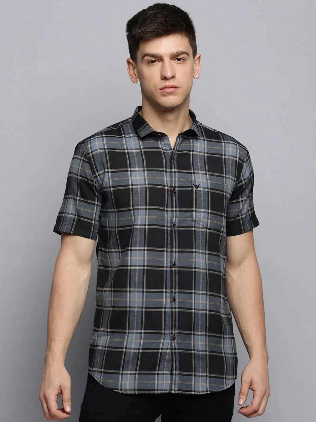 Grey Checked Mens Shirt - Cotton Casual Shirt | DesiQlo