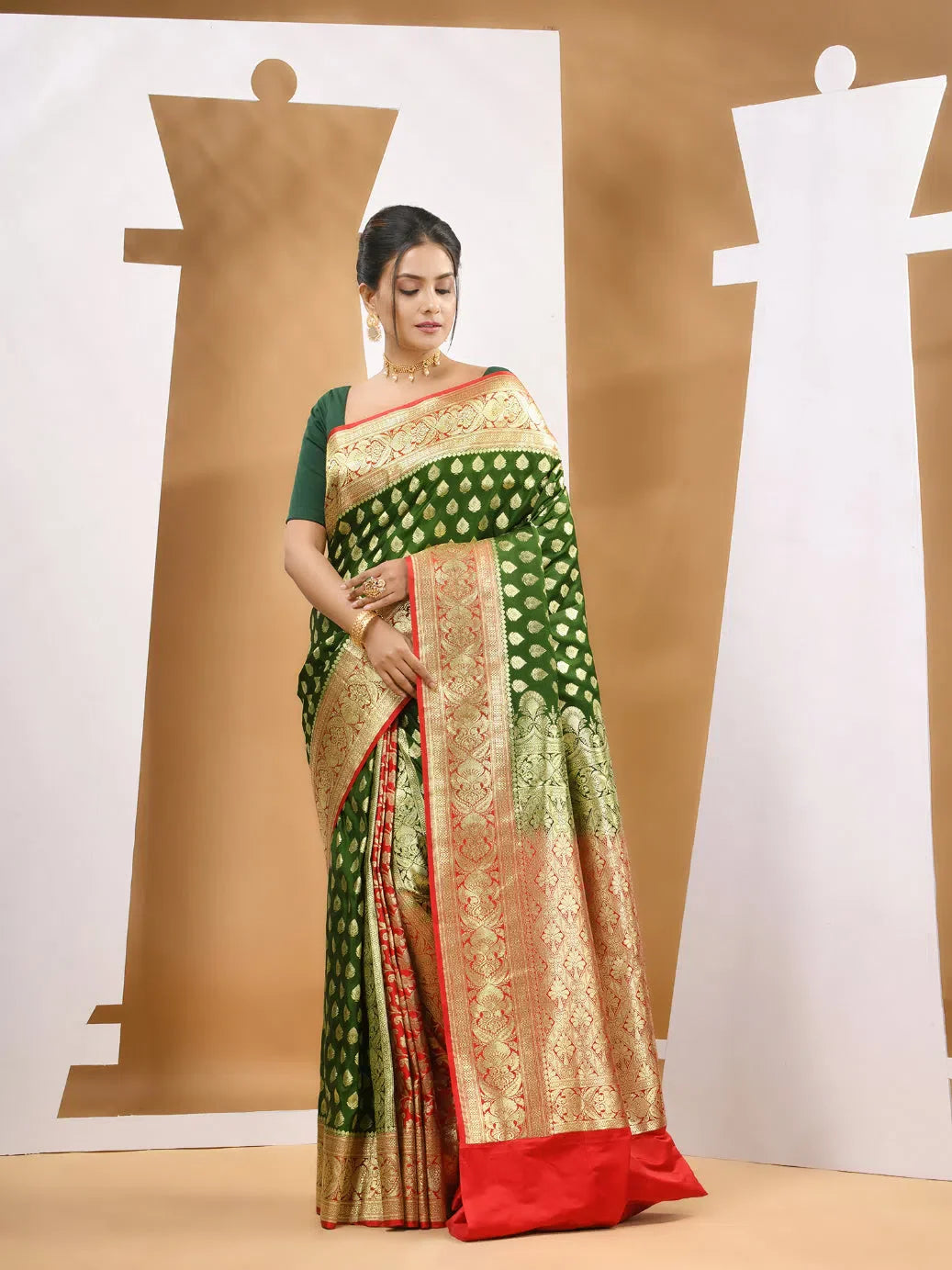 Sap Green Banarasi Silk Saree | Designer Sarees India