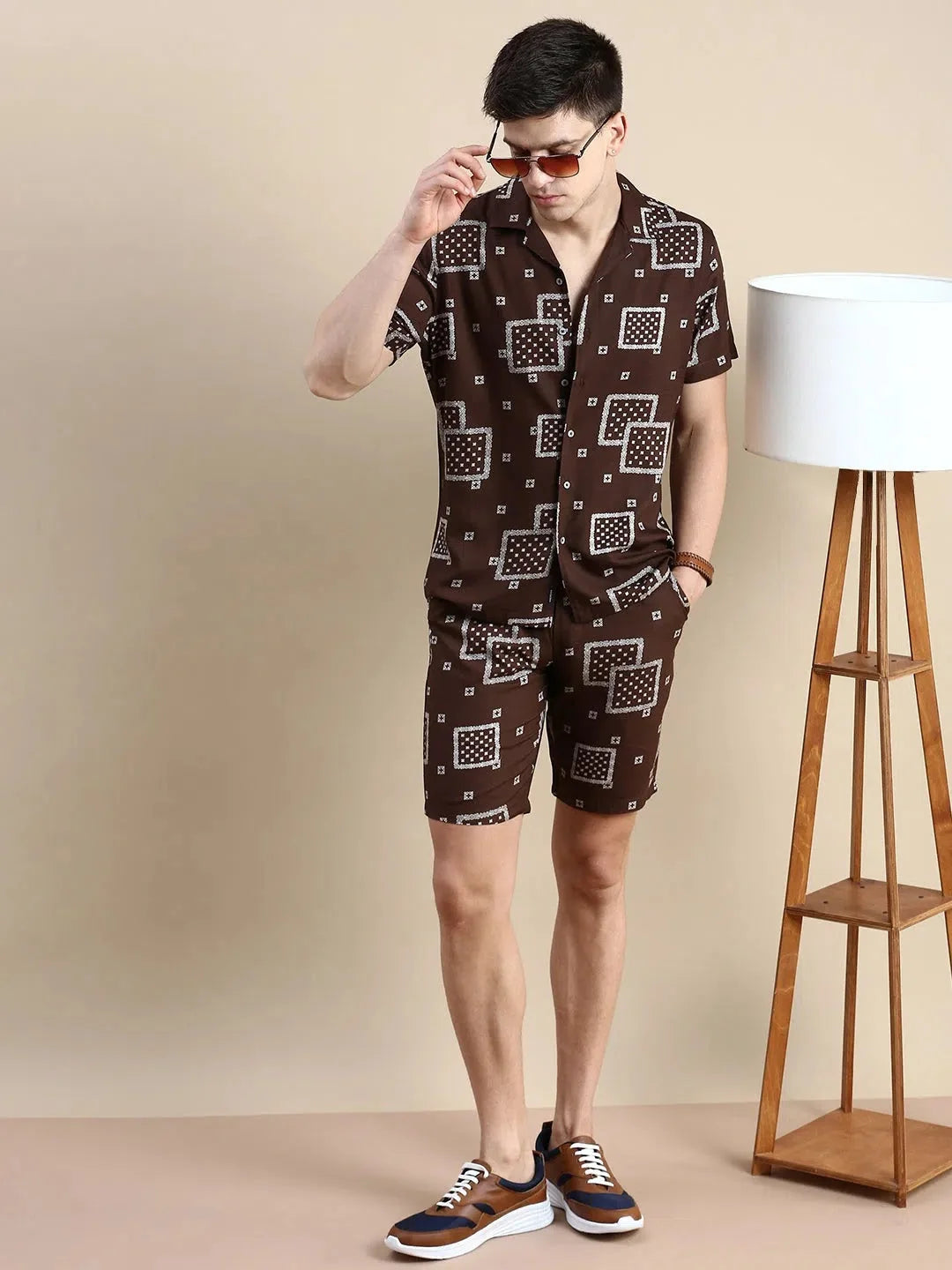 Men's Brown Printed Co ord Sets | Casual Two Piece Sets
