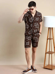 Men Brown Printed Casual Co ord Set-BLACKBERRY-1691-Brown
