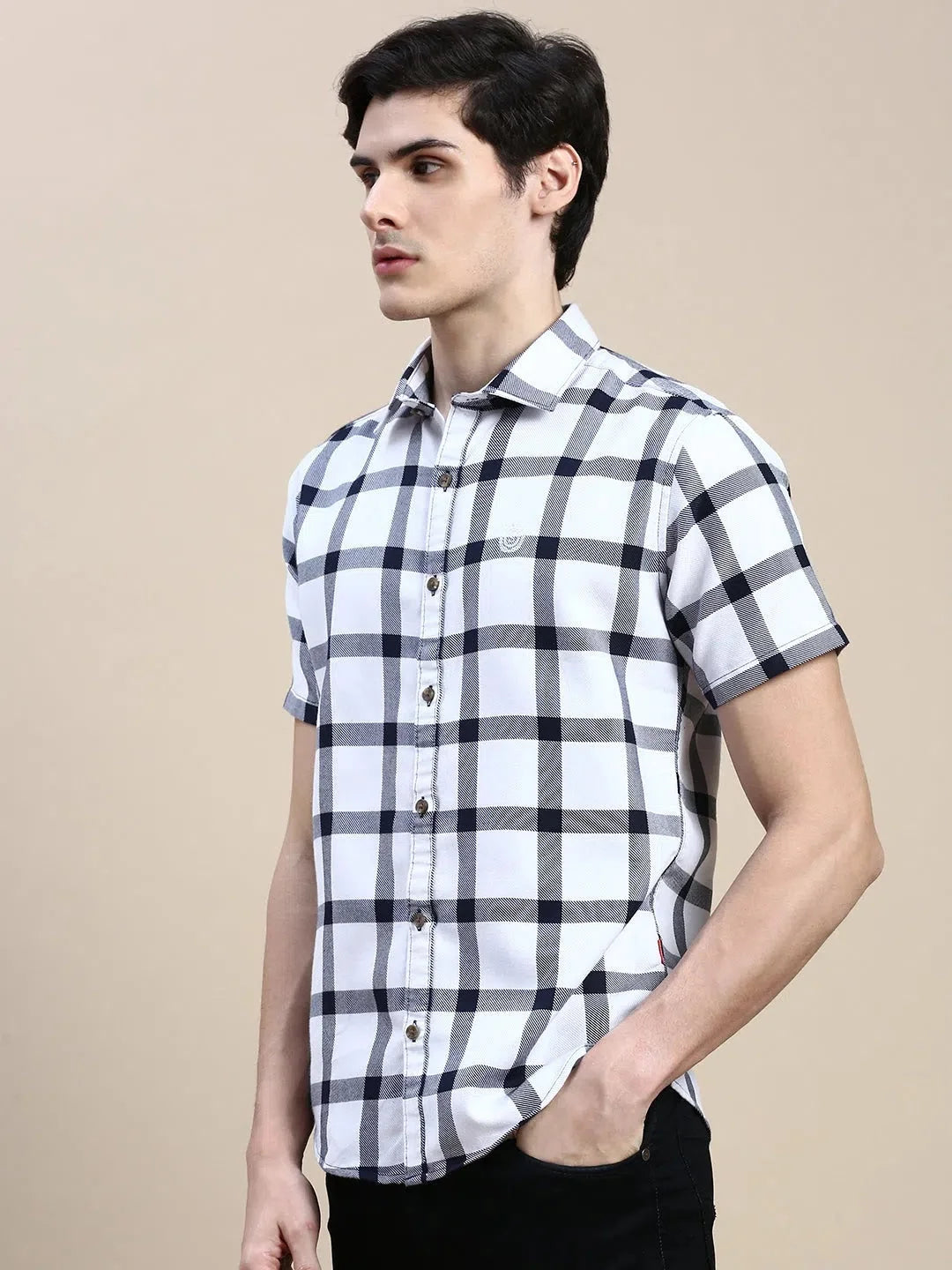 Shop White Checked Mens Shirt - Cotton Casual Shirt | DesiQlo