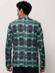 Men Blue Printed Casual Blazers-SOBLZ-082-1-Turquoiseblue
