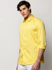 Men Yellow Solid Casual Casual Shirts-TAVANTAPLAIN-5512-Yellow