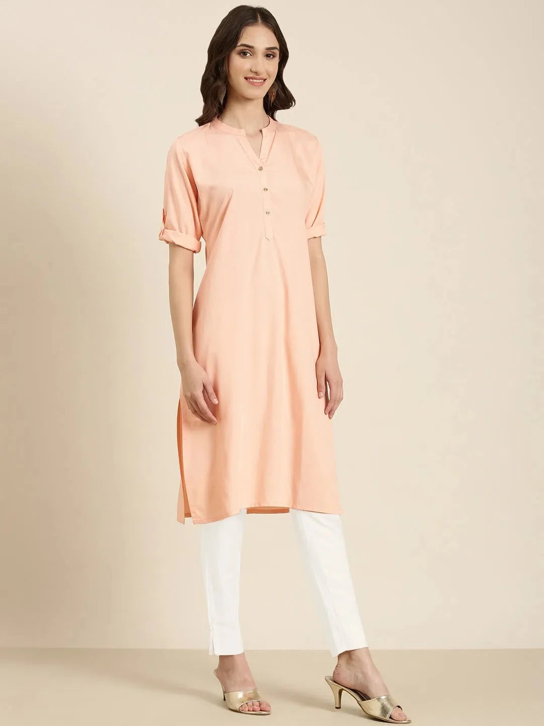 Peach Solid Indian Kurta for Women | DesiQlo Kurtas