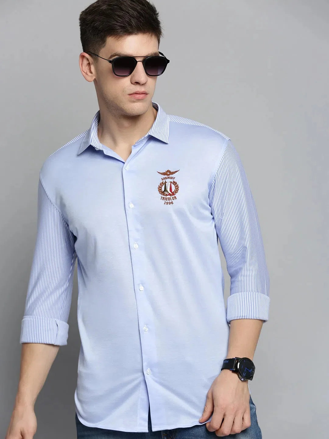 Blue Striped Mens Shirt - DesiQlo Cotton Casual Shirt