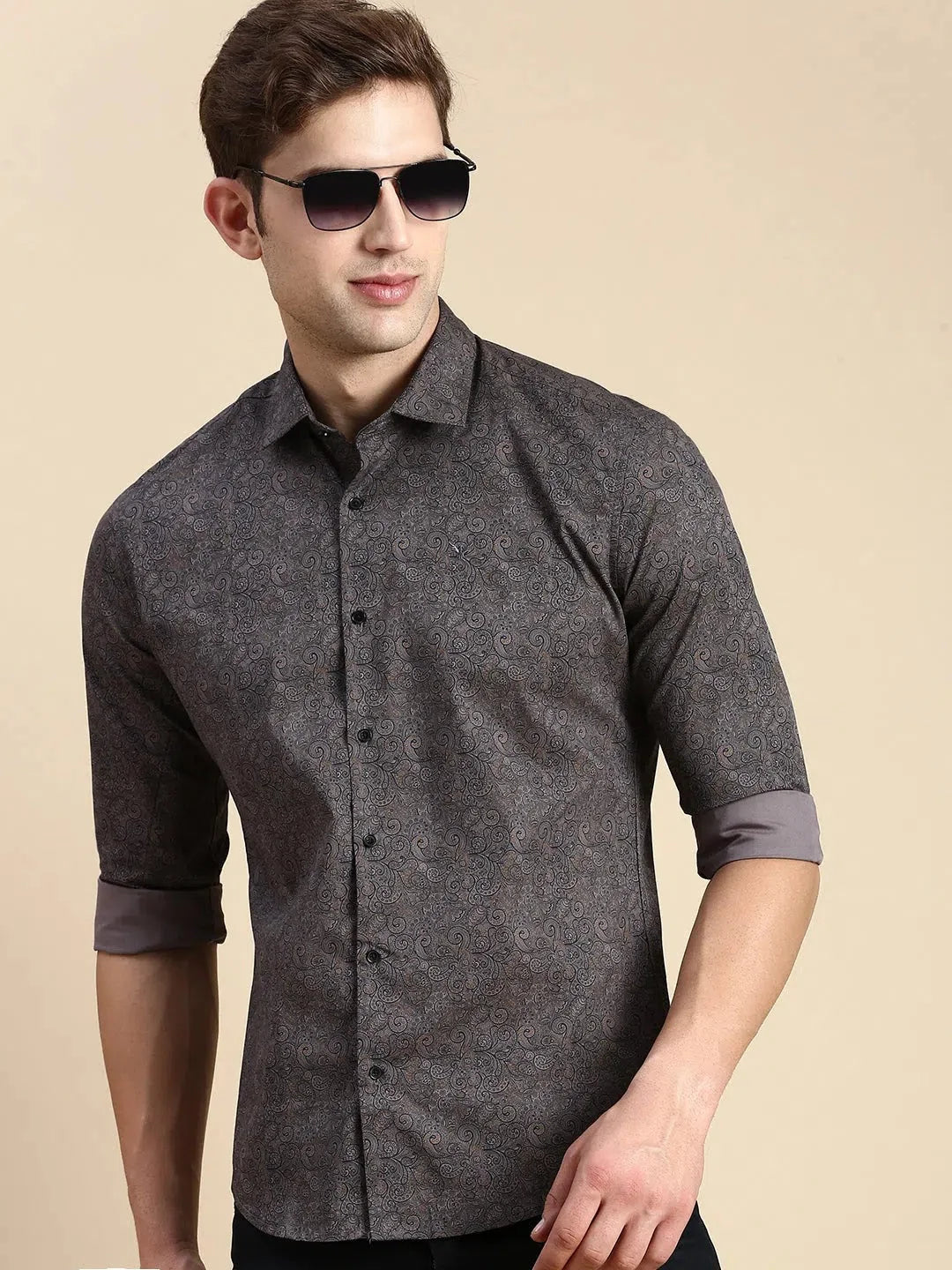 Grey Printed Mens Shirt | Cotton Casual Shirts DesiQlo