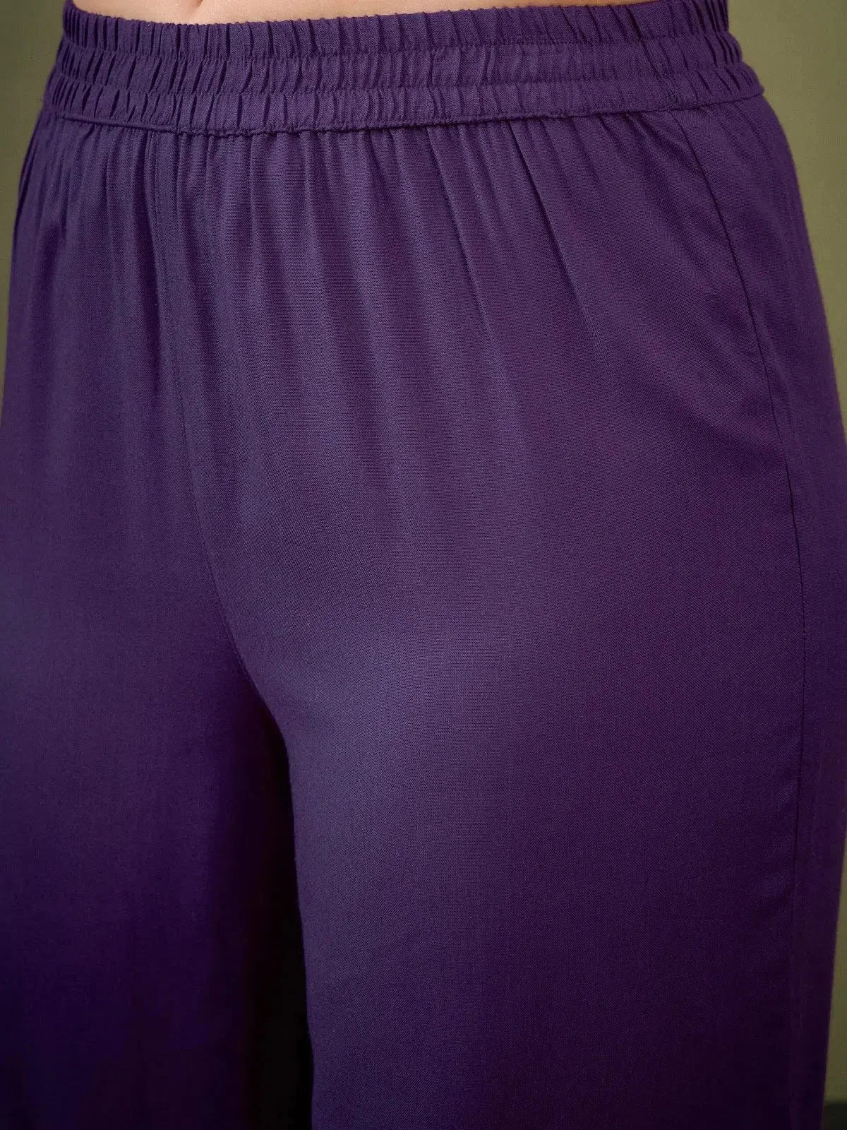 Dark Purple Embroidered Shirt with Cuff Pants - Indian Suit Set