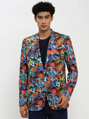 Men Orange Printed Blazer-SOBLZ-85-03-Orangeblue