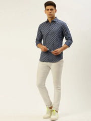 Men Blue Printed Casual Shirt-FLIORIONIEPRINT-3514-Blue