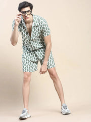 Men White Printed Casual Co ord Set-AM-92-3-Offwhite