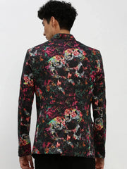 Men Black Printed Blazer-SOBLZ-85-10-Black