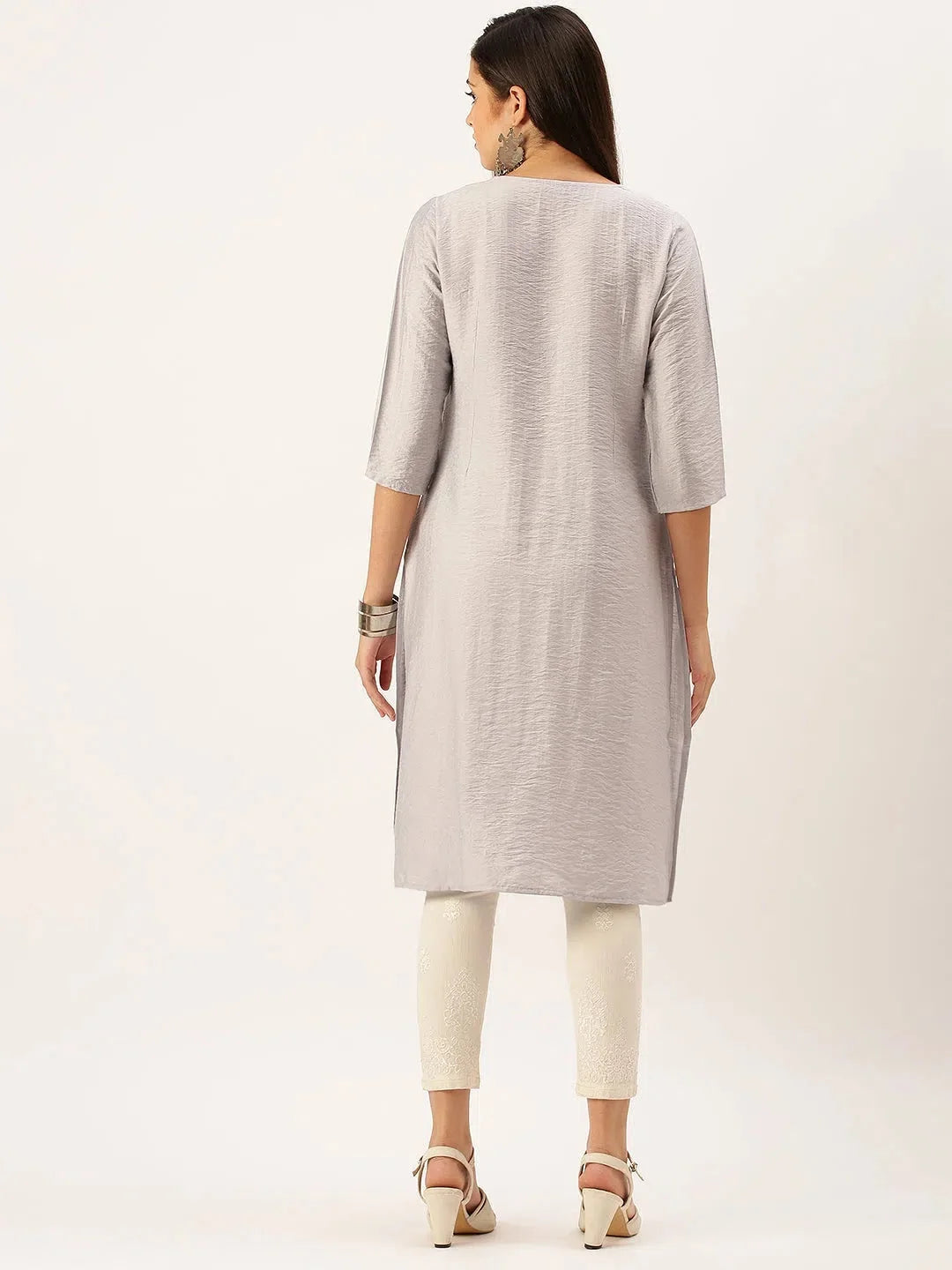 Grey Cotton Indian Kurta for Women - Straight Kurti Design