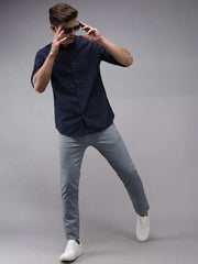 Men Blue Printed Casual Shirt-OMANPRINT-1590-Navyblue