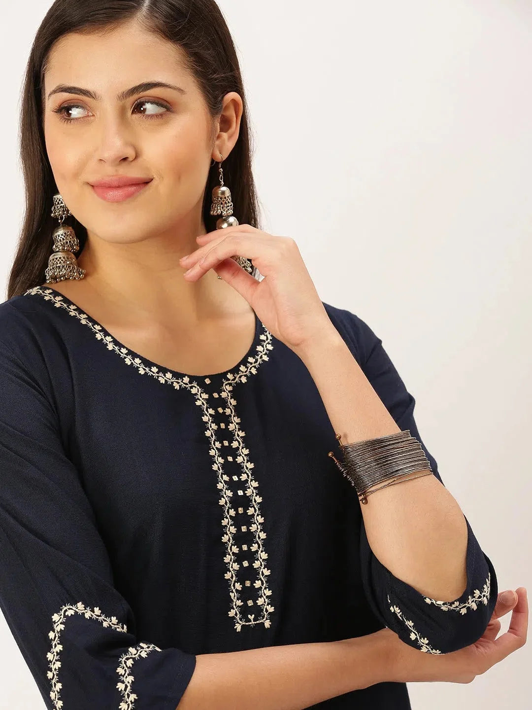 Blue Embroidered Indian Kurtis - DesiQlo Cotton Kurtas