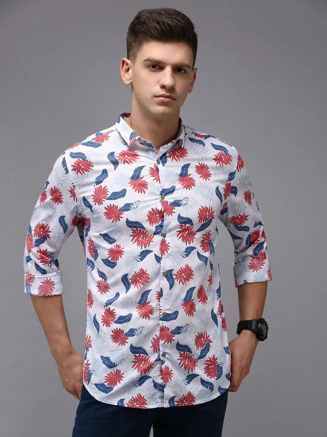 Men's White Printed Shirt - DesiQlo Cotton Casual Shirt