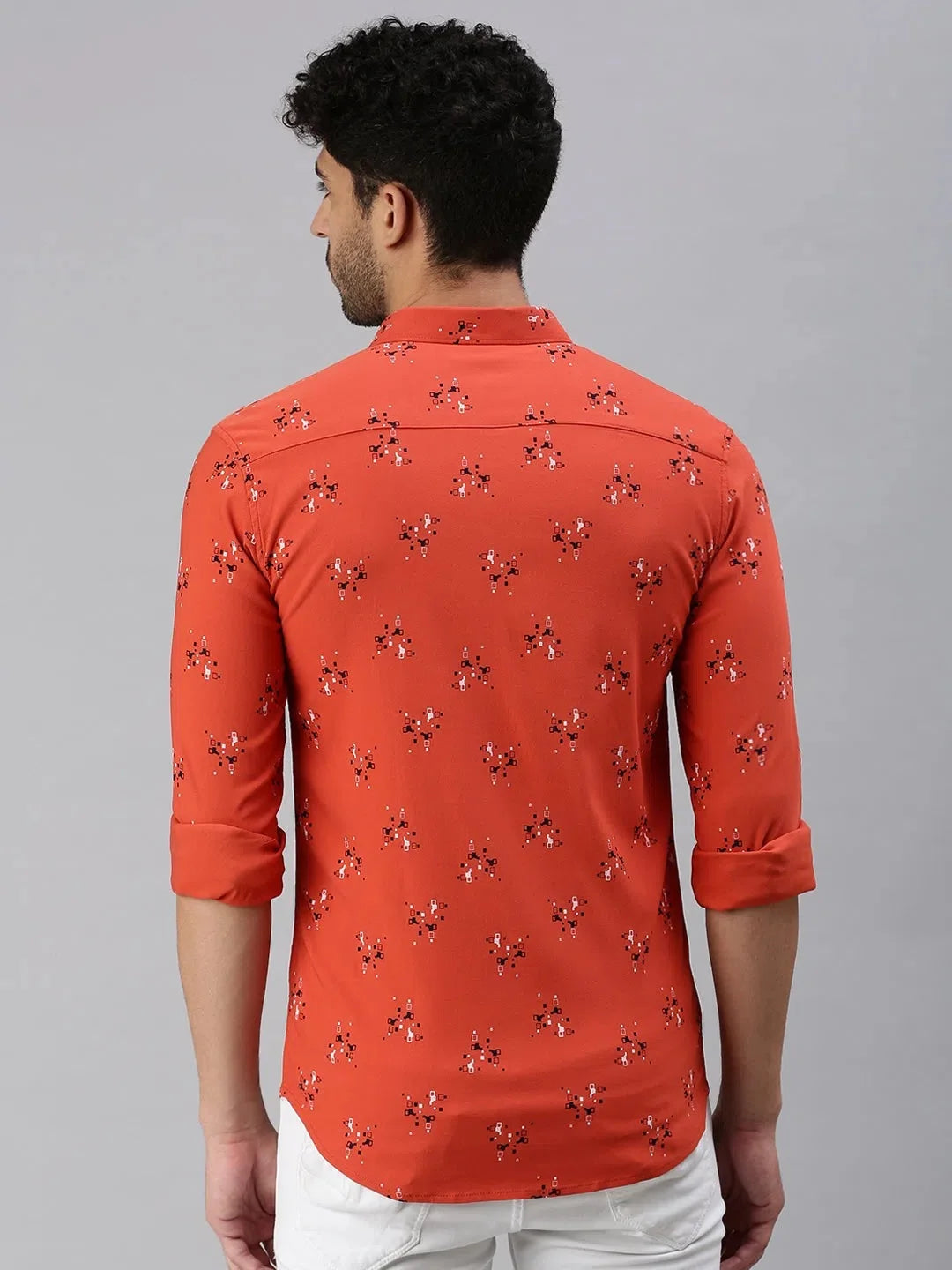 Men Rust Printed Cotton Shirt | Casual Mens Shirt