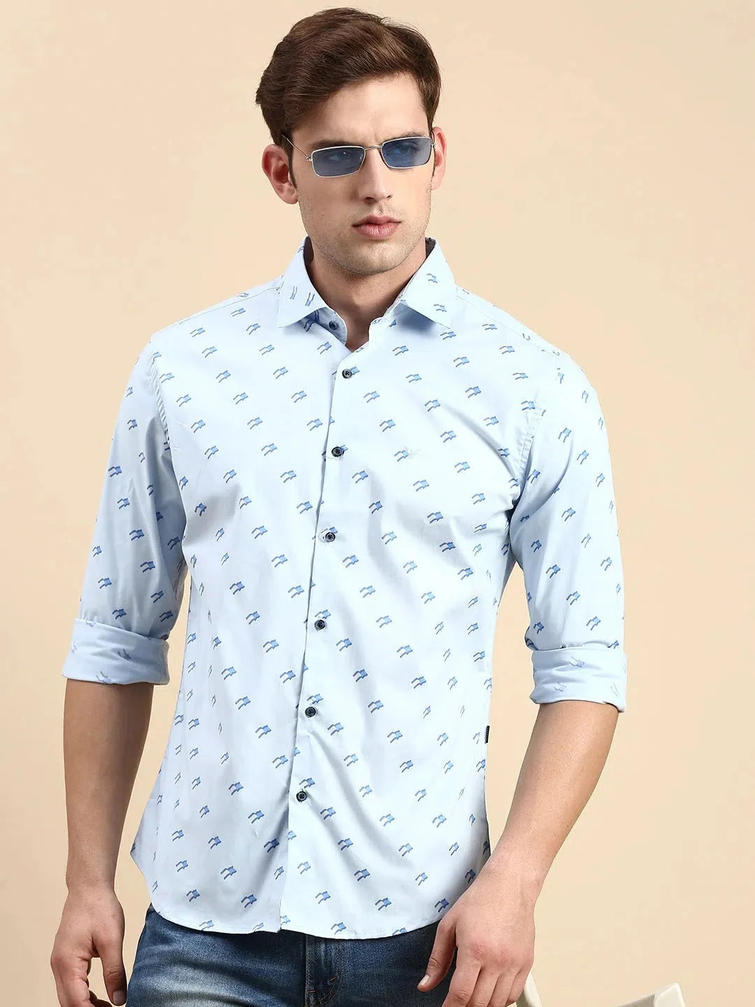 Men Blue Printed Casual Shirt-IKIGAIPRINTS-8831-Blue