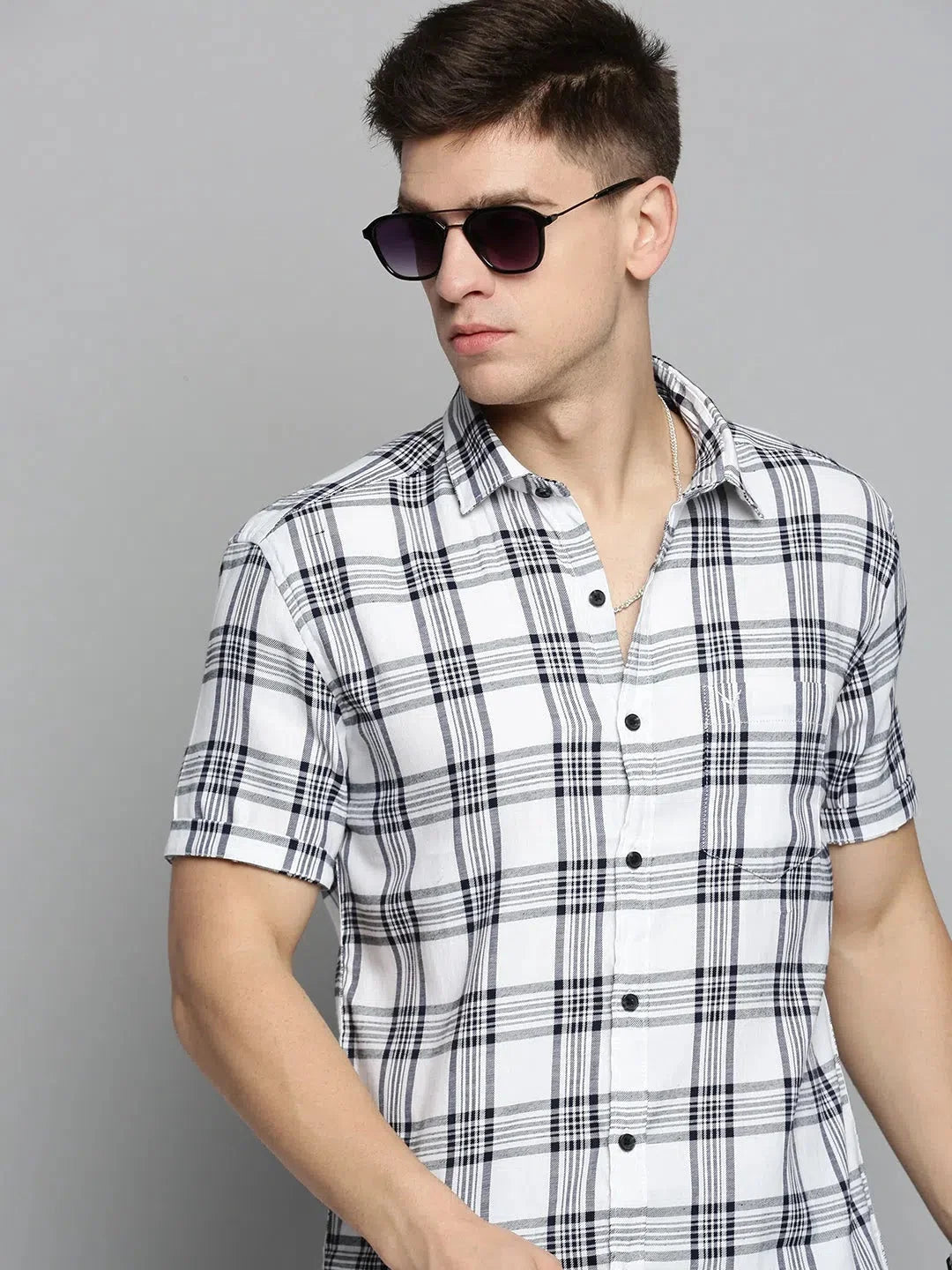 Mens White Checked Cotton Shirt | Casual & Stylish