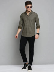 Men Green Printed Casual Shirt-BENTONPRINT-4032-Olive