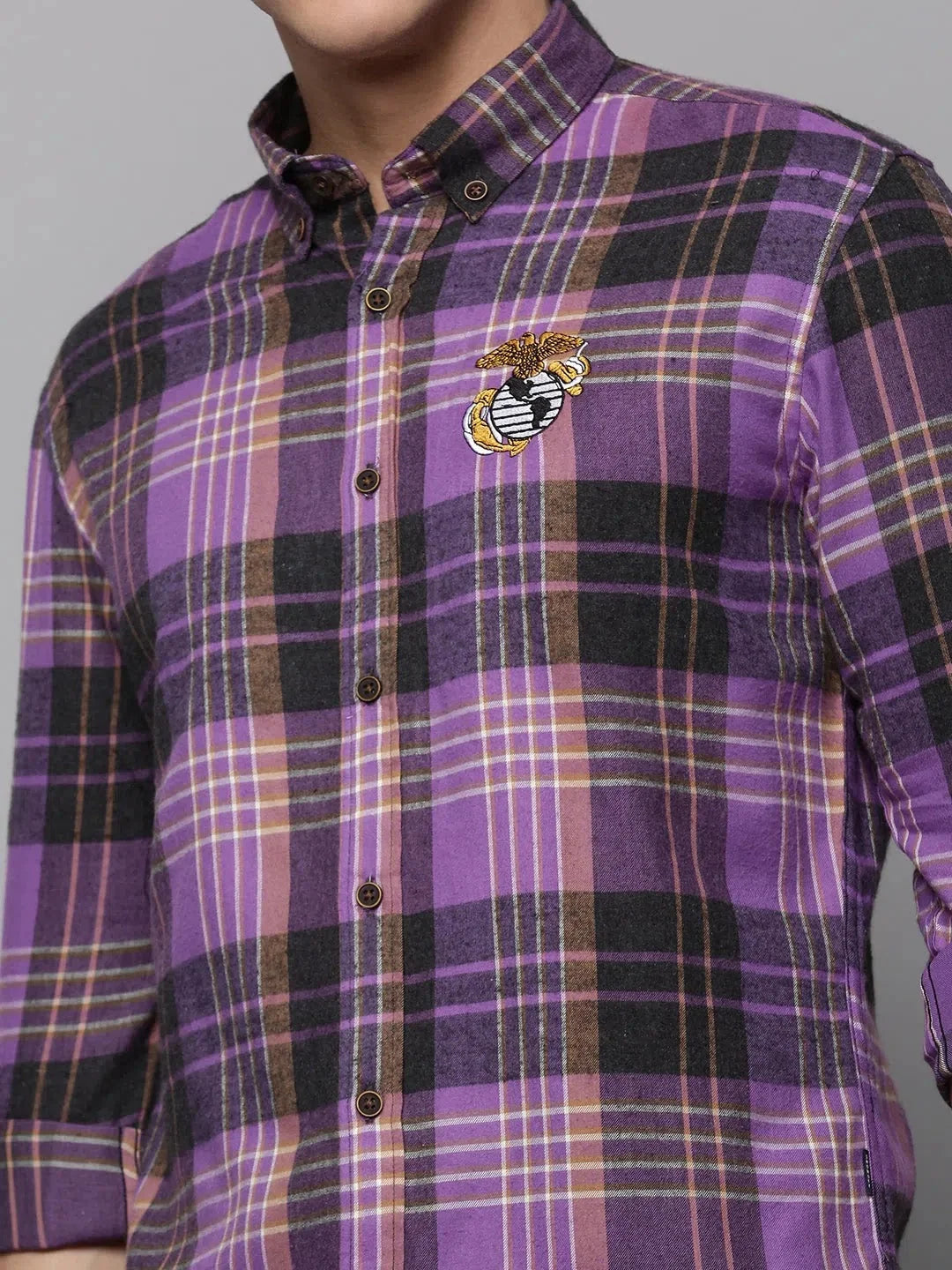 Men's Purple Checkered Shirt - Cotton Casual | DesiQlo