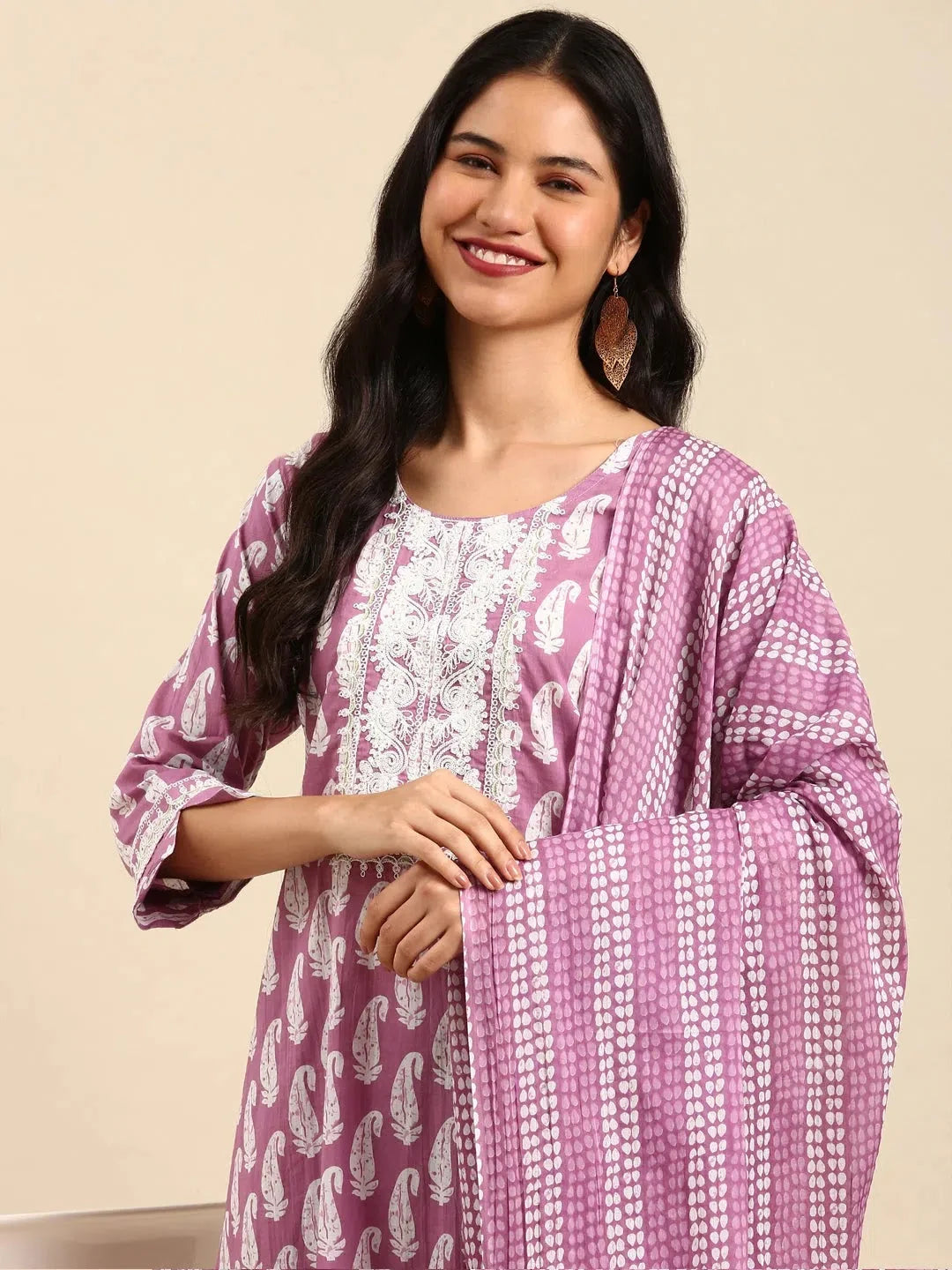 Lavender Paisley Print Women's Kurta Set | Indian Sets