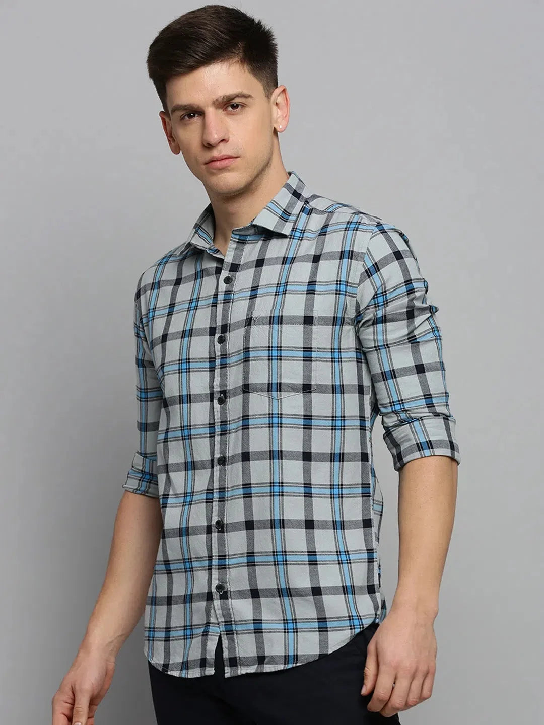 Grey Checked Mens Shirt | Cotton Casual Style