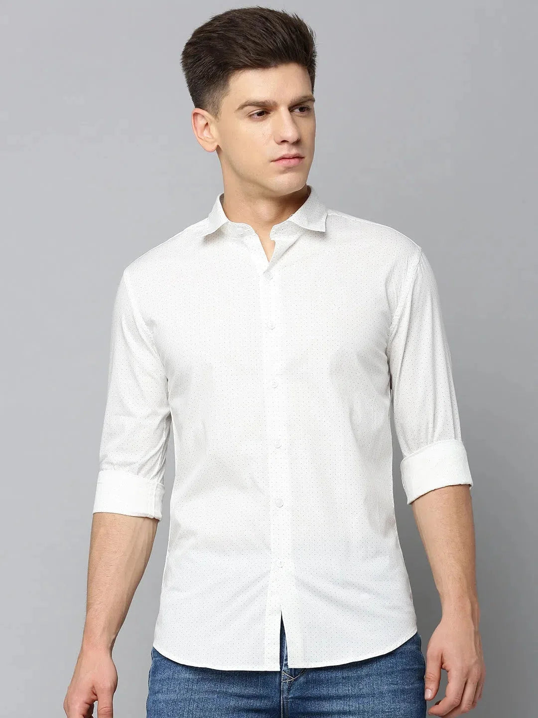 White Printed Cotton Mens Shirt | Casual Shirts for Men DesiQlo