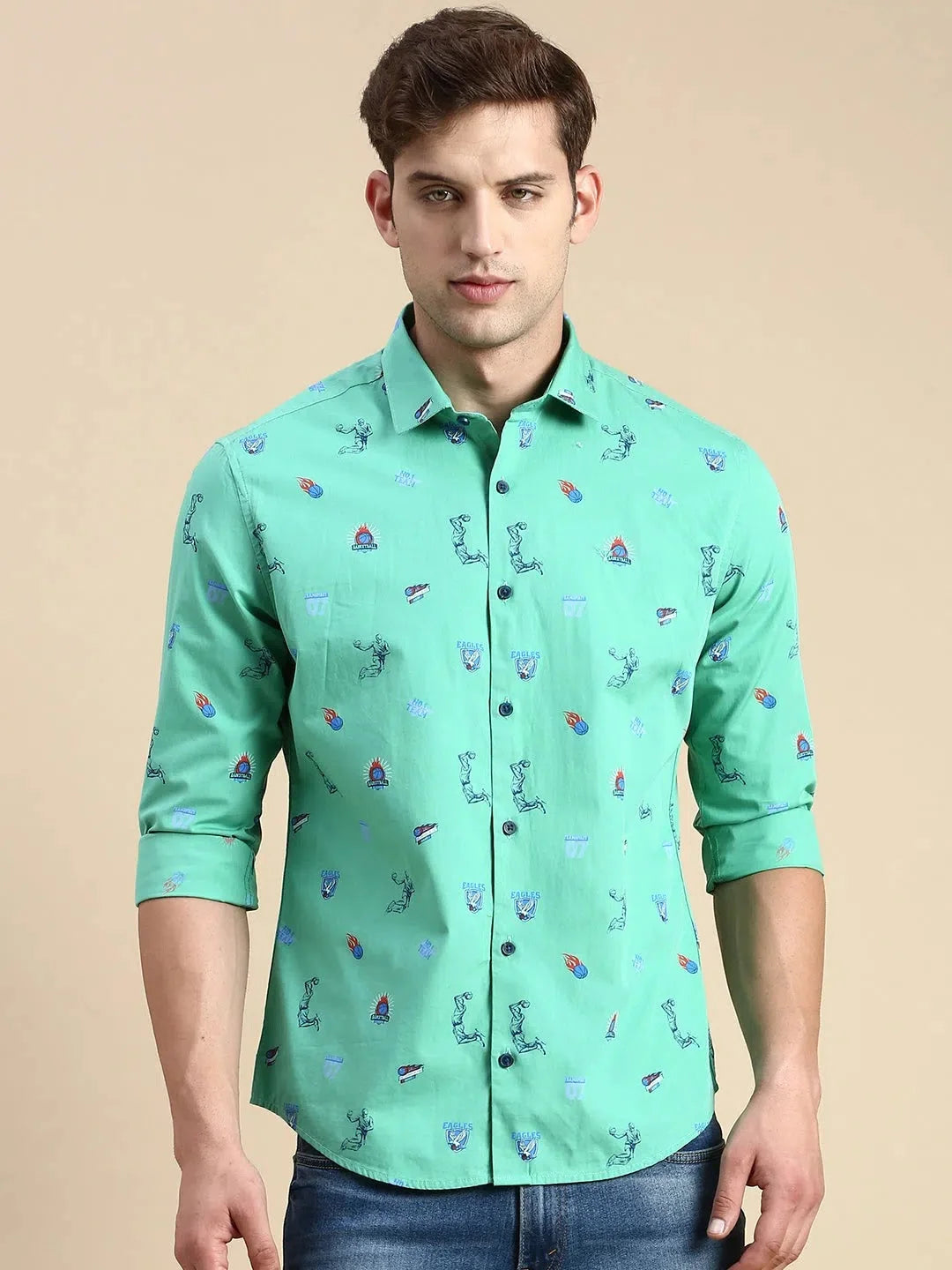Green Printed Mens Shirt - DesiQlo Cotton Casual Shirts