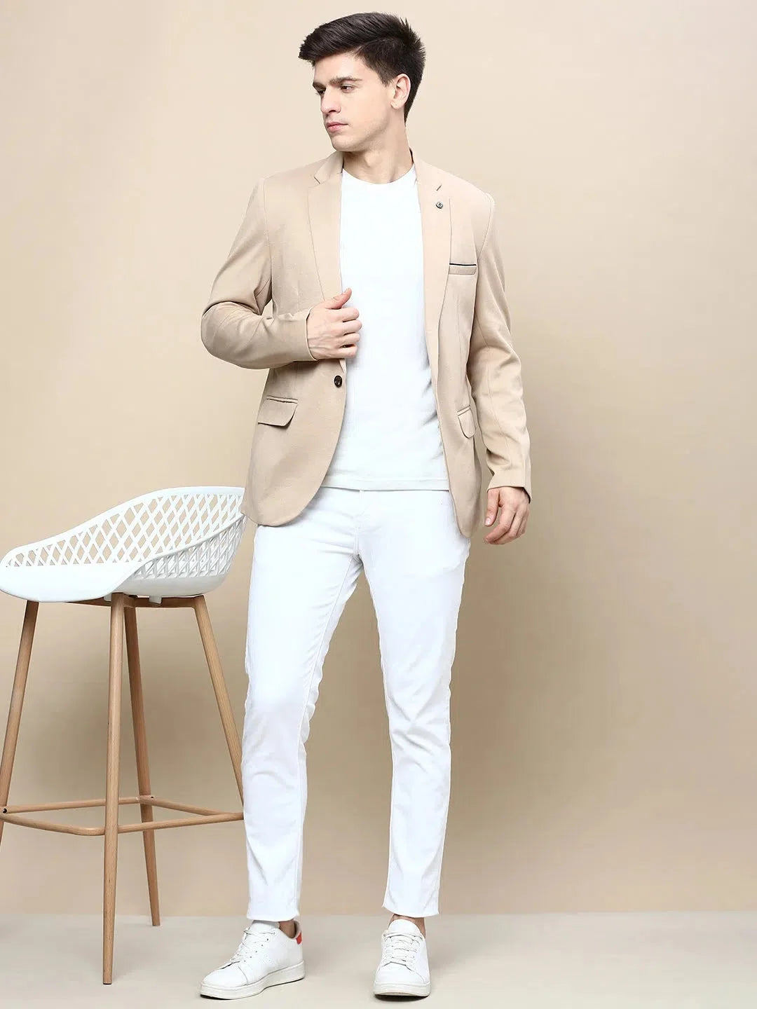 Beige Nehru Jacket for Men - Solid Cotton Modi Jacket
