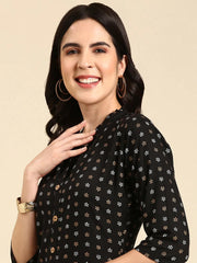 Women's Black Printed Straight Kurta-GW-500-K-Black