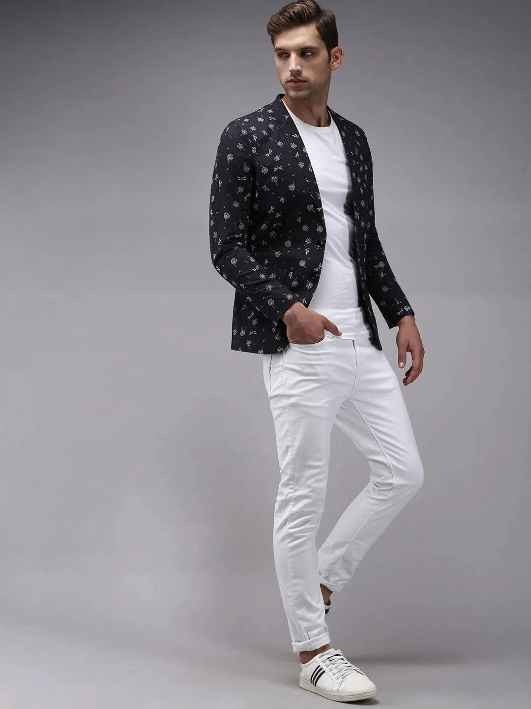 Black Printed Blazer | Men's Ethnic Nehru Jackets - DesiQlo