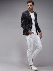 Men Black Printed Blazer-SOBLZ-275-Charcoal