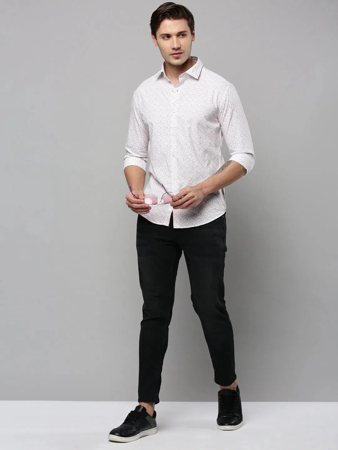Men's White Printed Cotton Shirt | Stylish Casual Shirt