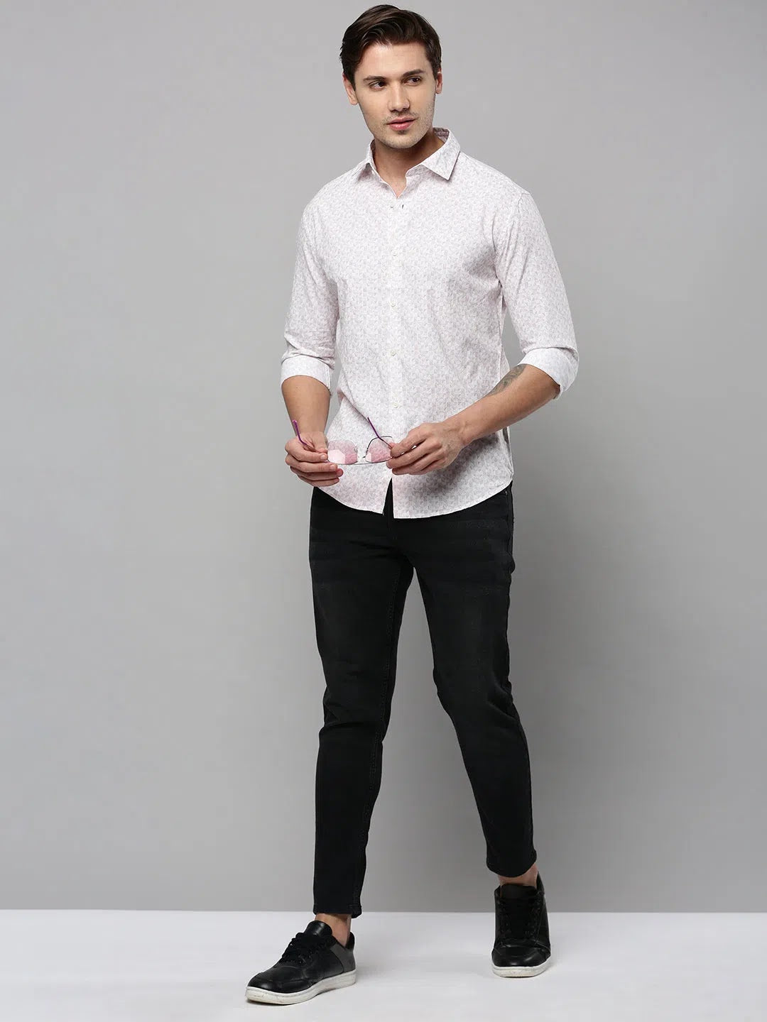 Men's White Printed Cotton Shirt | Stylish Casual Shirt